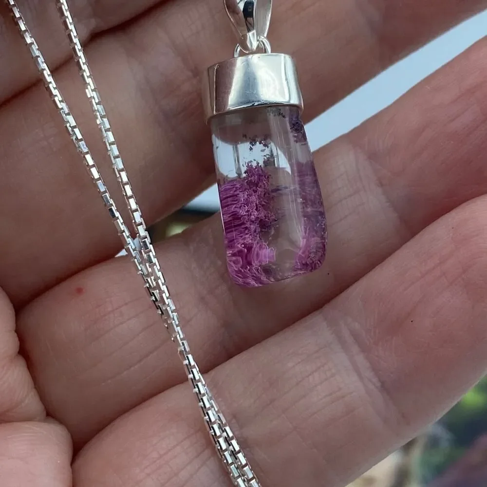 Garden Quartz Purple Lodolite Sterling Silver Pendant 18